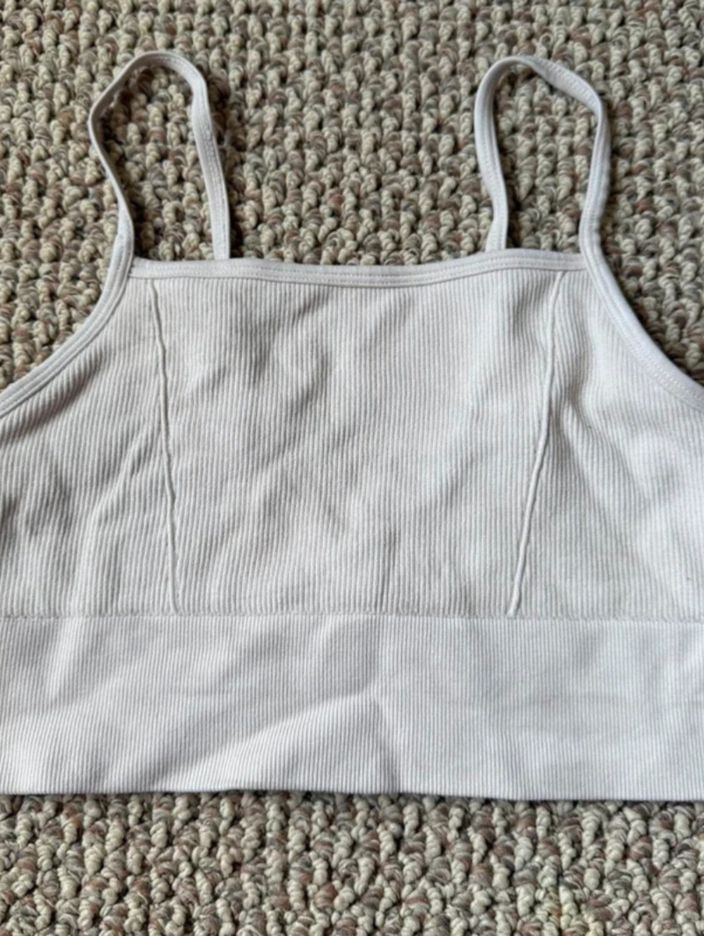 cream ribbed tank top sports bra